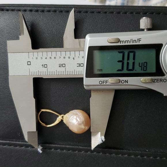 14K Gold Asian South Sea Baroque Pearl Dangle Earrings - Picture 6 of 6